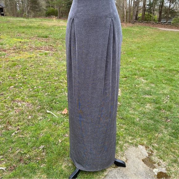 CACHE DRESS MAXI SHEATH SILVER METALLIC SLEEVELESS SEXY CRISSCROSS BACK SIZE 10 - Picture 4 of 12